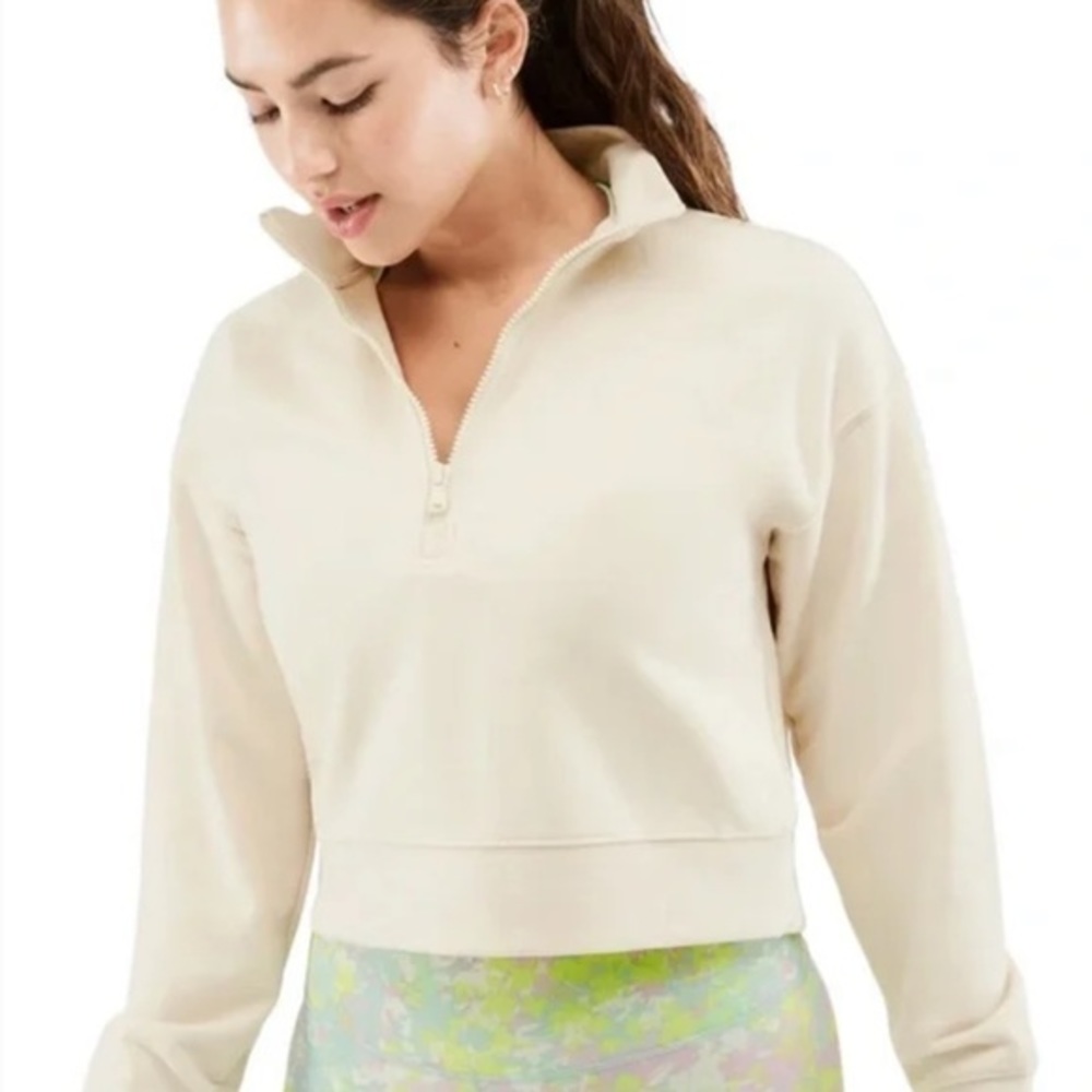 Fabletics half Zip Cropped Cream Sweater